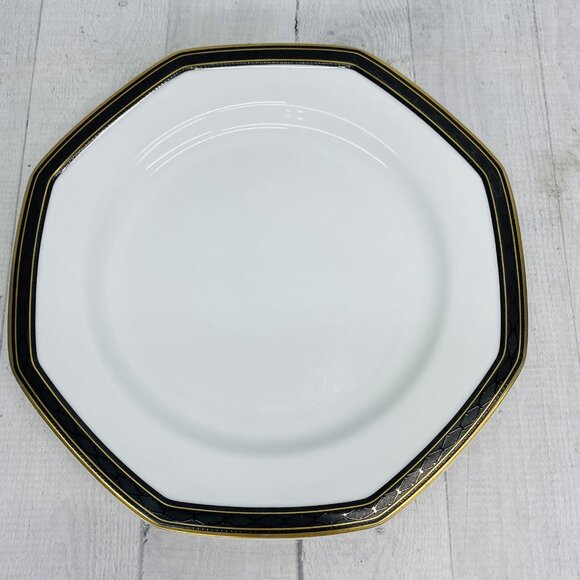 Christopher Stuart BLACK DRESS Y009 China Octagonal Gold Trim Dinner Plate Set 3 - Picture 4 of 14